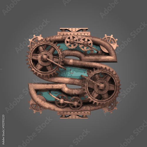 s vector rusted letter with gears