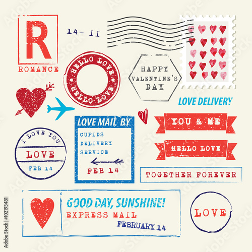 Wedding and Valentine's Day stamp set. Love symbols. Wedding and Valentine's Day stamp set. Love symbols. Vector illustration