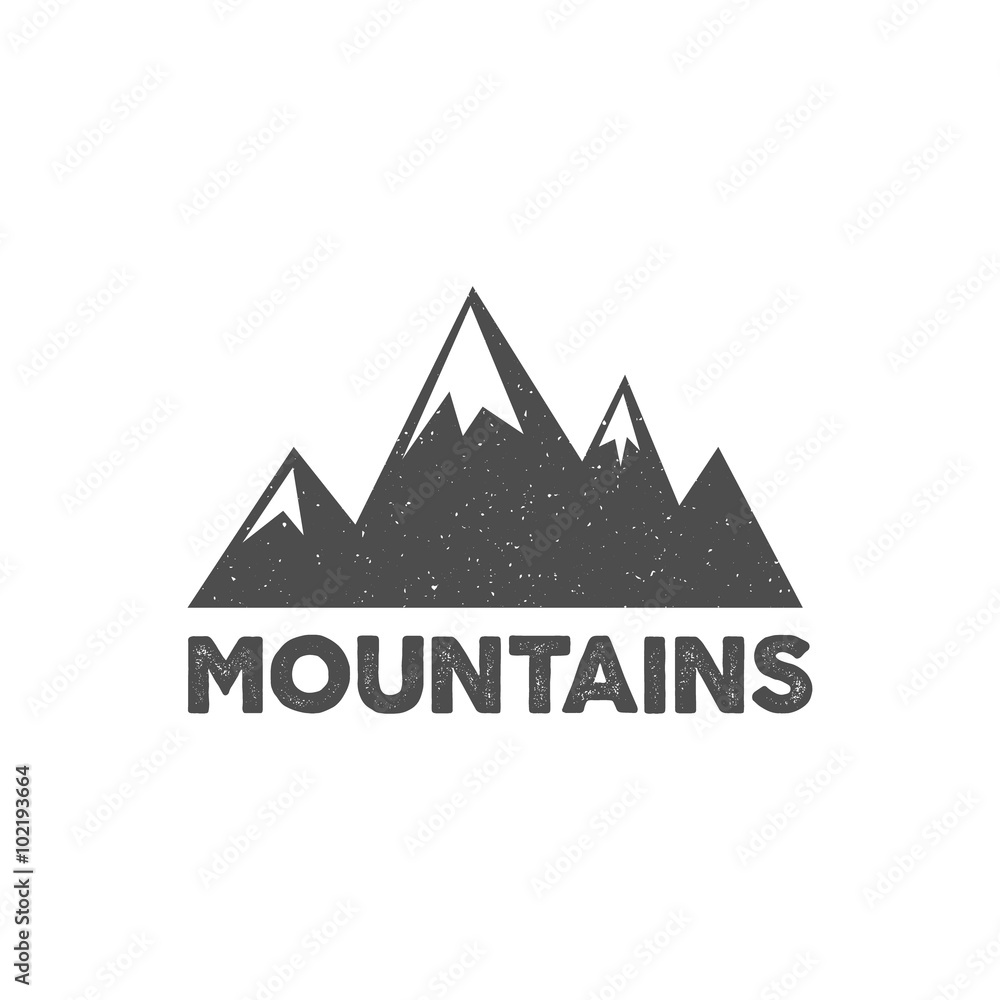 Hand drawn mountain badge. Wilderness old style typography label. Letterpress Print Rubber Stamp Effect. Retro mountain logo design. vector Inspirational vintage hipster brand design.