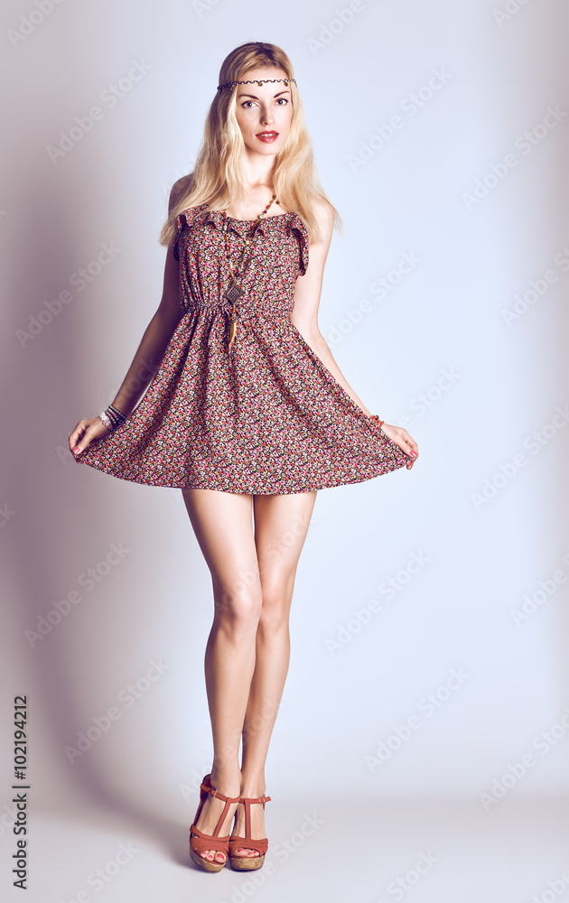 Fototapeta premium Hippie boho woman happy smiling. Relax, having fun