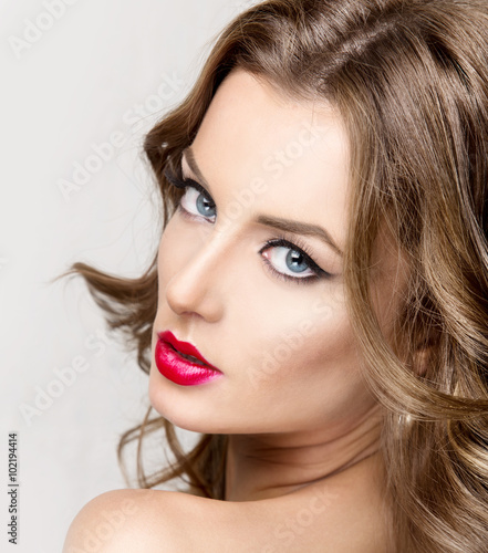 beautiful portrait of a girl with sexy lips and eyes