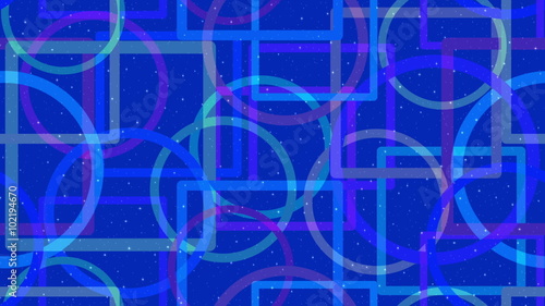 Fullhd 1920x1080 Progressive Seamlessly Looping Video with Colorful Geometrical Figures, Circles and Squares Changing in Size on Shifting Back Color. Abstract Animated Background.