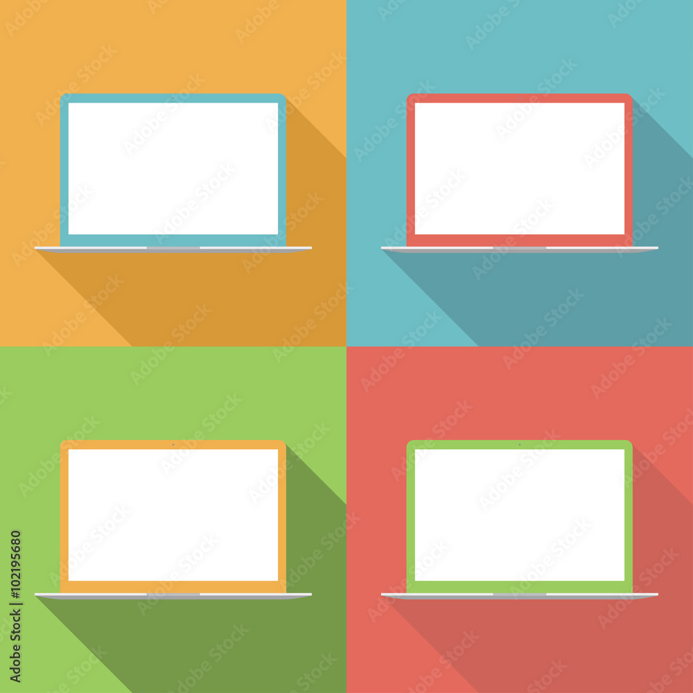 laptop icons set in the style flat design on the background different colors. stock vector illustration eps10 laptop icons set in the style flat design on the background different colors. stock vector illustration eps10