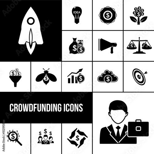 Crowdfunding icons black set