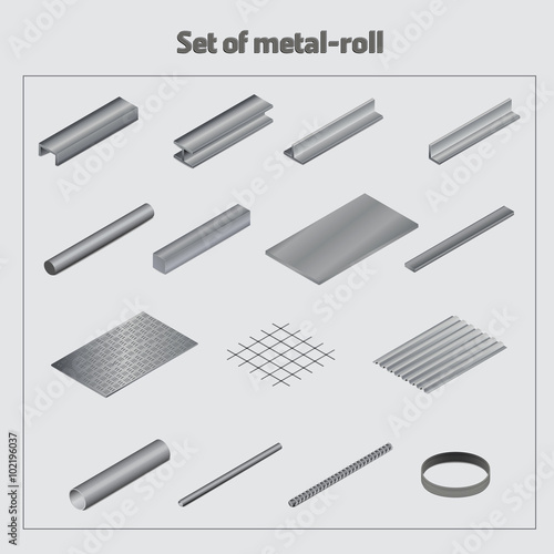 Set of metal roll / Isometric views of various types of metal pr