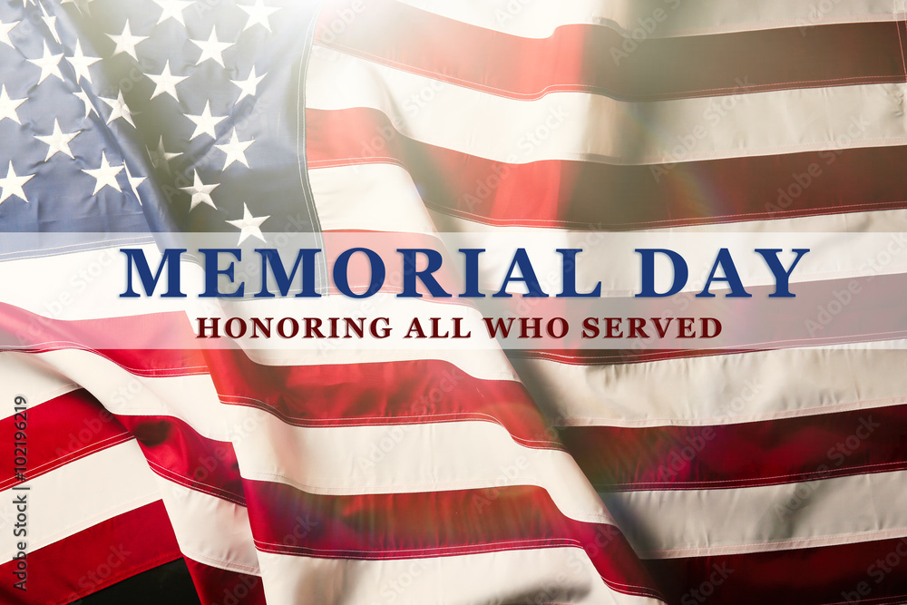 Text Memorial Day on American flag background - obrazy, fototapety, plakaty 