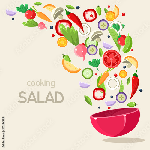 Cooking Salad. Vector Illustration