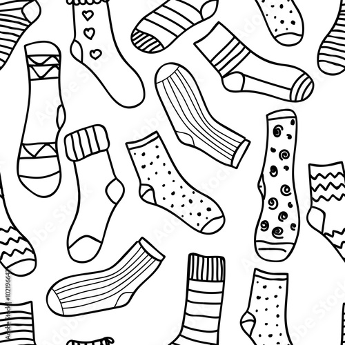 Vector seamless pattern of doodle socks for web design, prints etc. Repeating background can be copied without any seams.  Invitation, postcard, banner. 