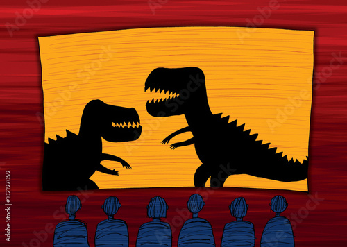 People sitting in the cinema, cartoon