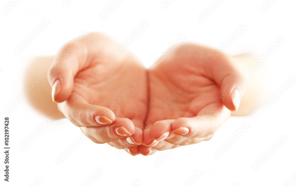 Empty female hands, isolated on white Empty female hands, isolated on white