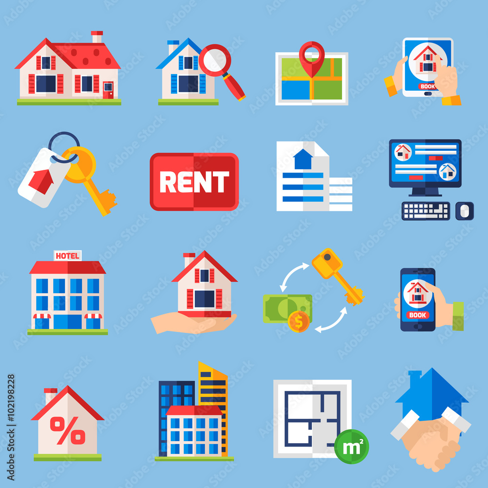 Rent and tenancy icons set