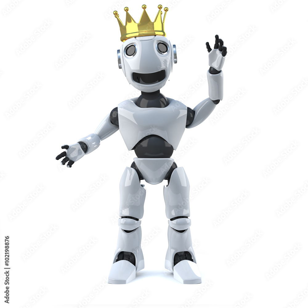 3d Robot wearing a gold crown