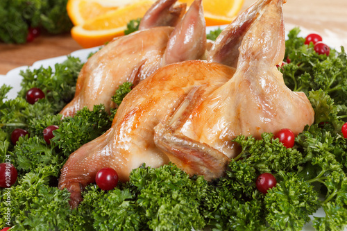 Carcasses of quail roasted ...