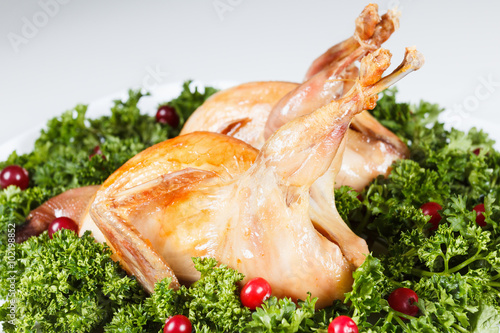 Carcasses of quail roasted ...