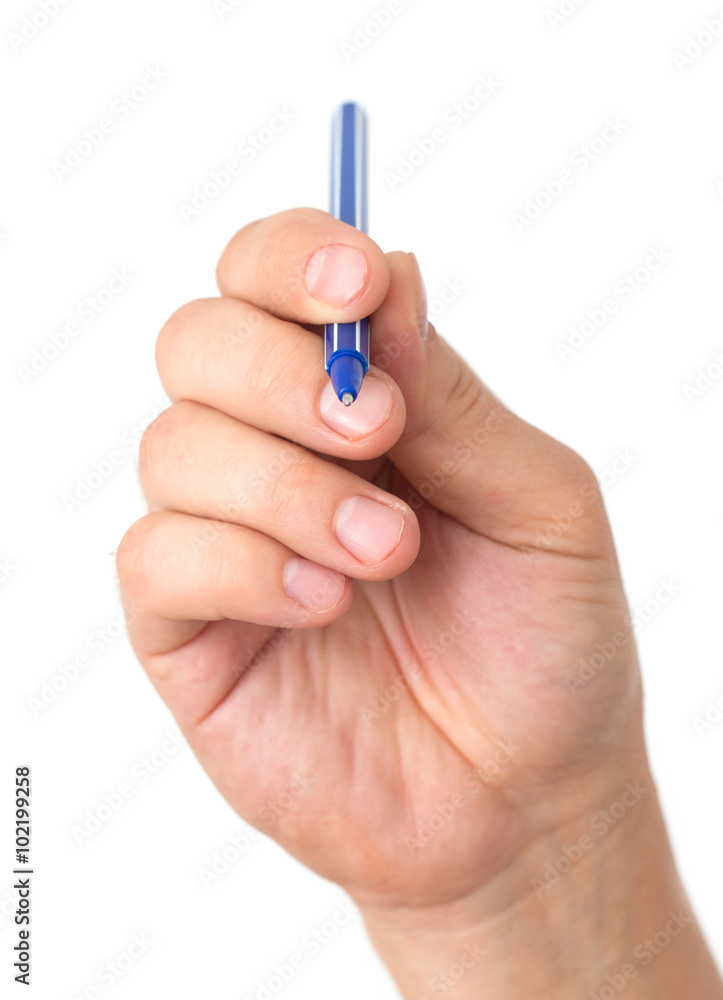 hand holding a pen on a white background hand holding a pen on a white background