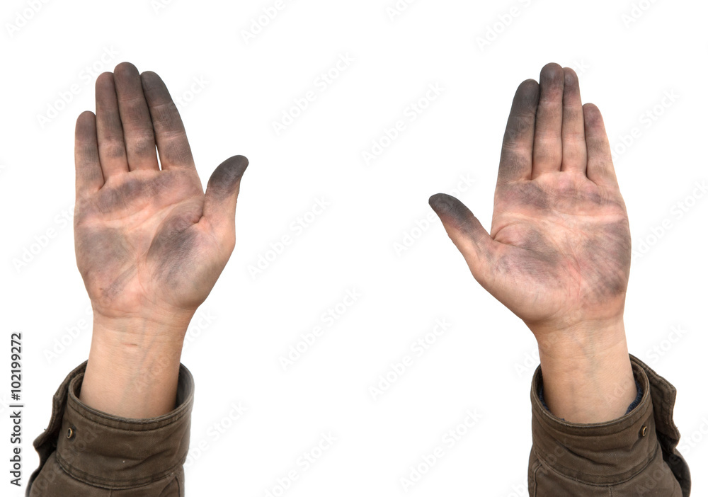 dirty man's hand on a white background dirty man's hand on a white background