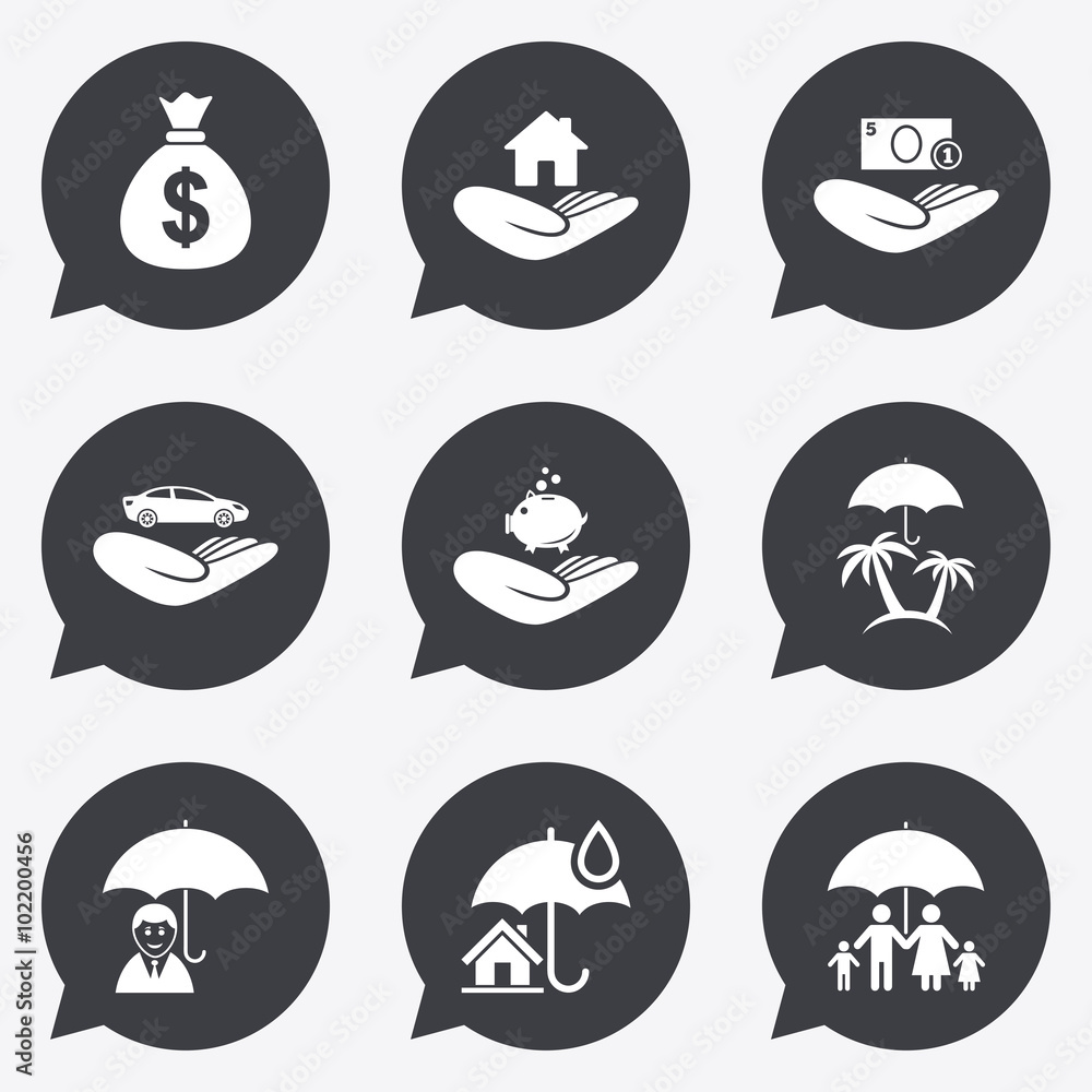 Insurance icons. Life, Real estate and House. Insurance icons. Life, Real estate and House.