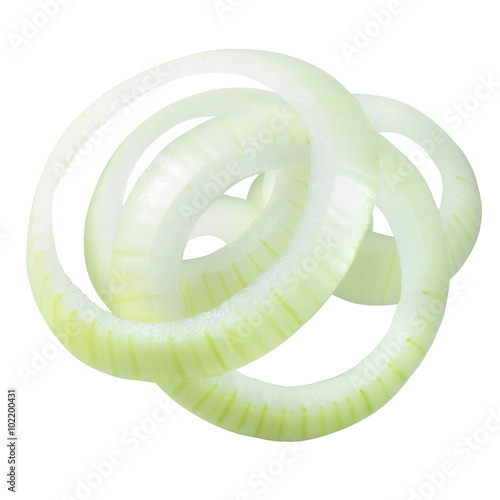 Onion slices isolated. With clipping path.