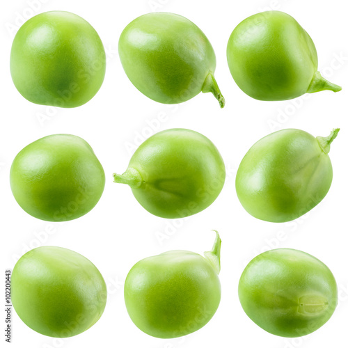 Green pea isolated on white. Collection.