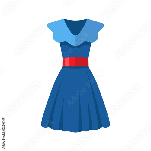 Flat design blue woman dress icon isolated on white background