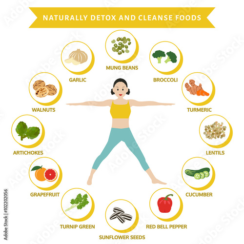 naturally detox and cleanse foods, info graphic flat food, vecto