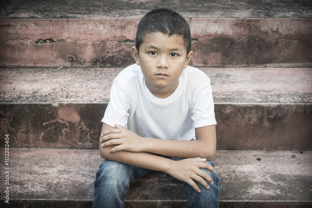 scared and alone, young Asian child who is at high risk of being bullied, trafficked and abused scared and alone, young Asian child who is at high risk of being bullied, trafficked and abused