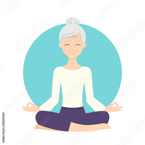 Illustration of senior woman practicing yoga exercises. Healthy