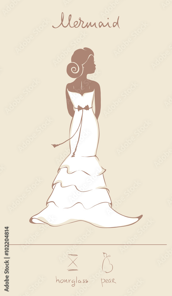 Wedding dress in mermaid style; vector illustration Wedding dress in mermaid style; vector illustration