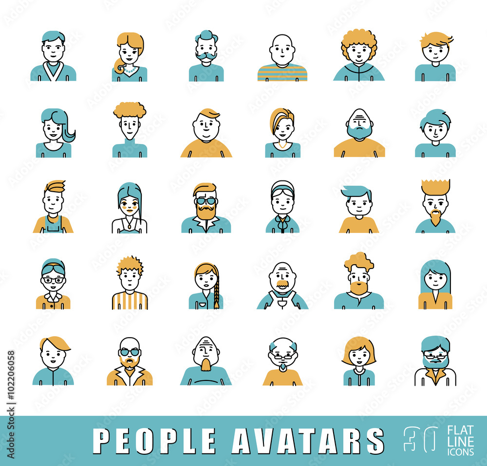 Collection of avatars related to various types of people. Flat line set ...