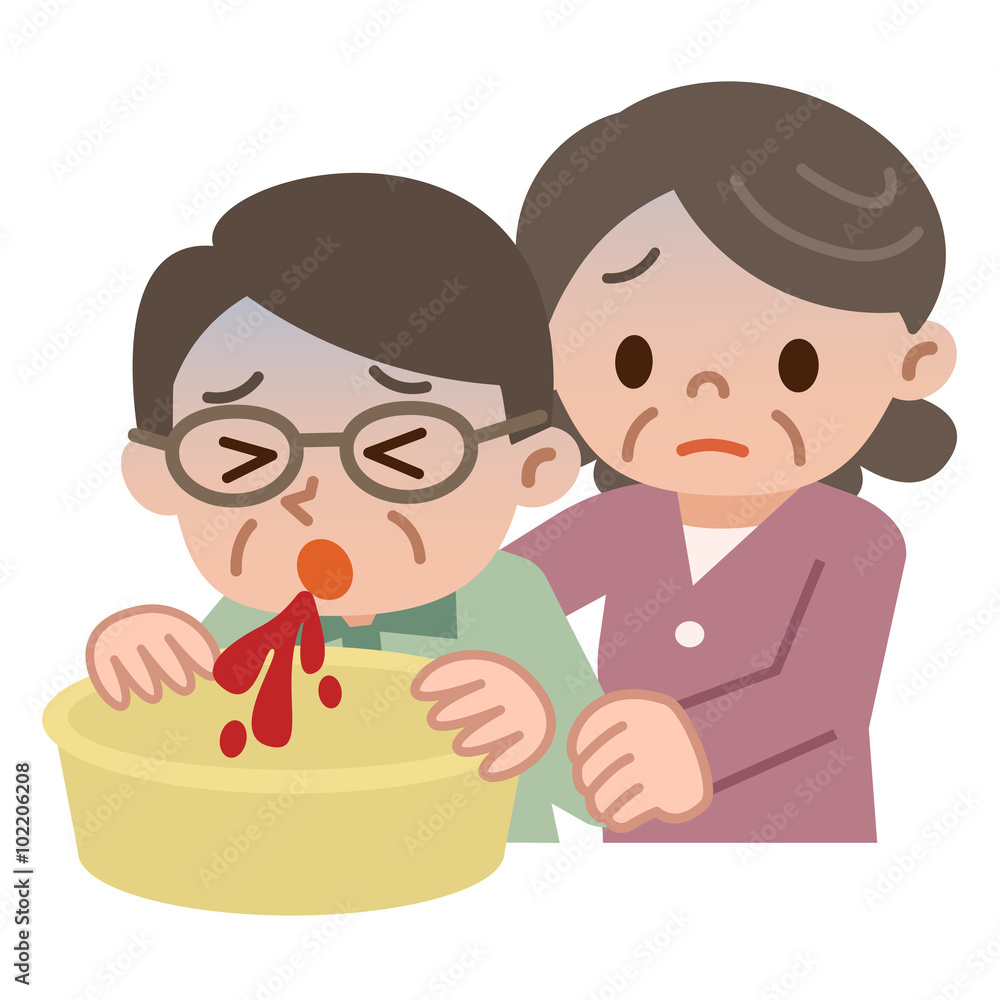 吐血するシニア男性と介抱するシニア女性 Stock Vector Adobe Stock