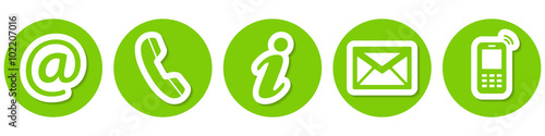 Contact Us – Set of flat light green buttons, icons