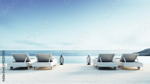 Beach lounge - Sundeck on Sea view / 3d render  © tontectonix