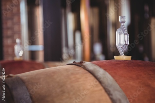 Wooden barrels of wine fermenting photo