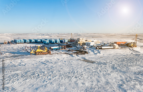 Oil and gas industry. Winter industrial landscape. Construction