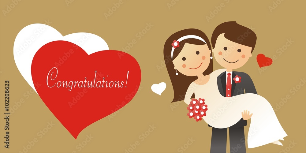 Ilustración de boda. Recién casados. Plantilla para invitación Ilustración de boda. Recién casados. Plantilla para invitación