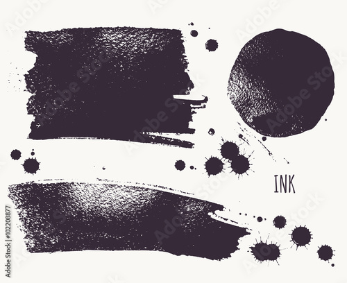 Ink texture. Set of ink blots, droplets, stripes, circles.