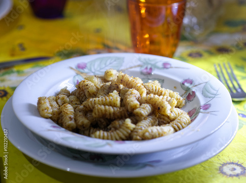 detail of italian pasta called fusilli