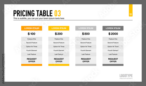 Pricing Table Slide Template