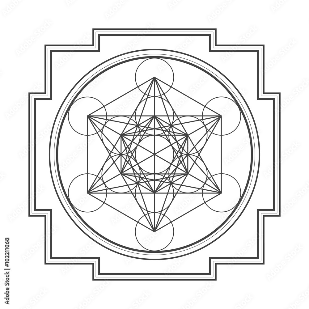 monocrome outline metatron cube yantra illustration. monocrome outline metatron cube yantra illustration.