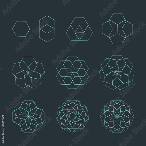 sexangle contour various sacred geometry set.