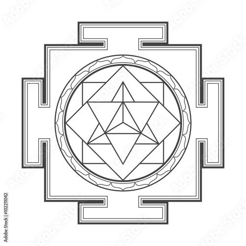 monocrome outline merkaba yantra illustration.