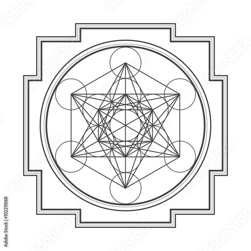 monocrome outline metatron cube yantra illustration.