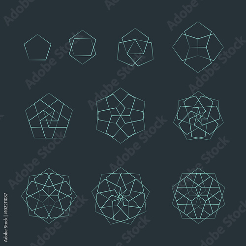 pentagon contour various sacred geometry set.