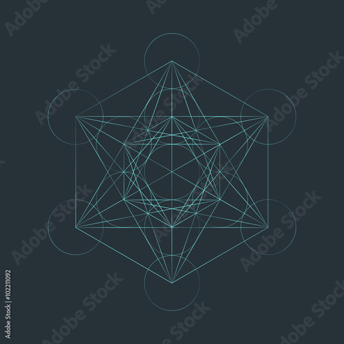 monocrome outline sacred metatron cube illustration.