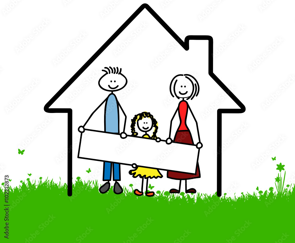 Familie mit Schild Familie mit Schild