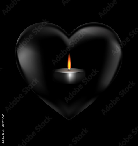 black heart and burning candle