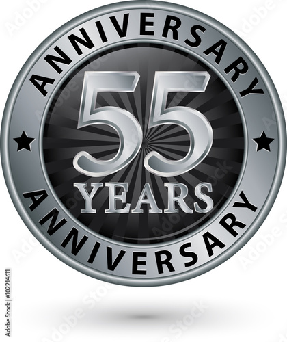 55 years anniversary silver label  vector illustration