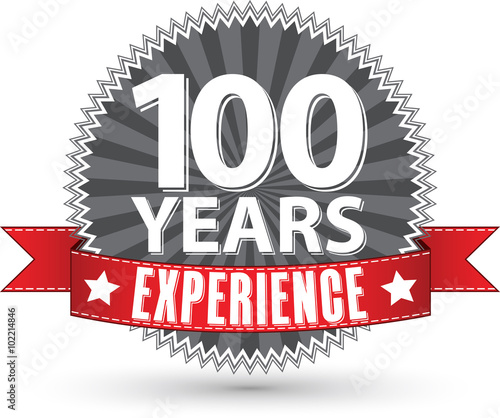 100 years experience retro label with red ribbon, vector illustr