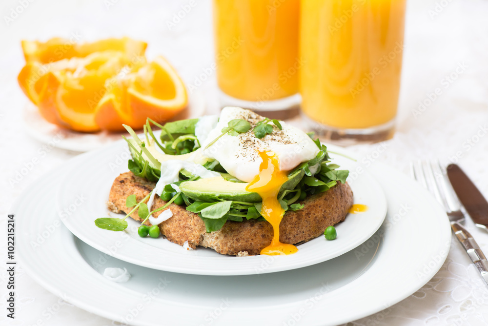 Healthy Breakfast with Wholemeal Bread Toast and Poached Egg
