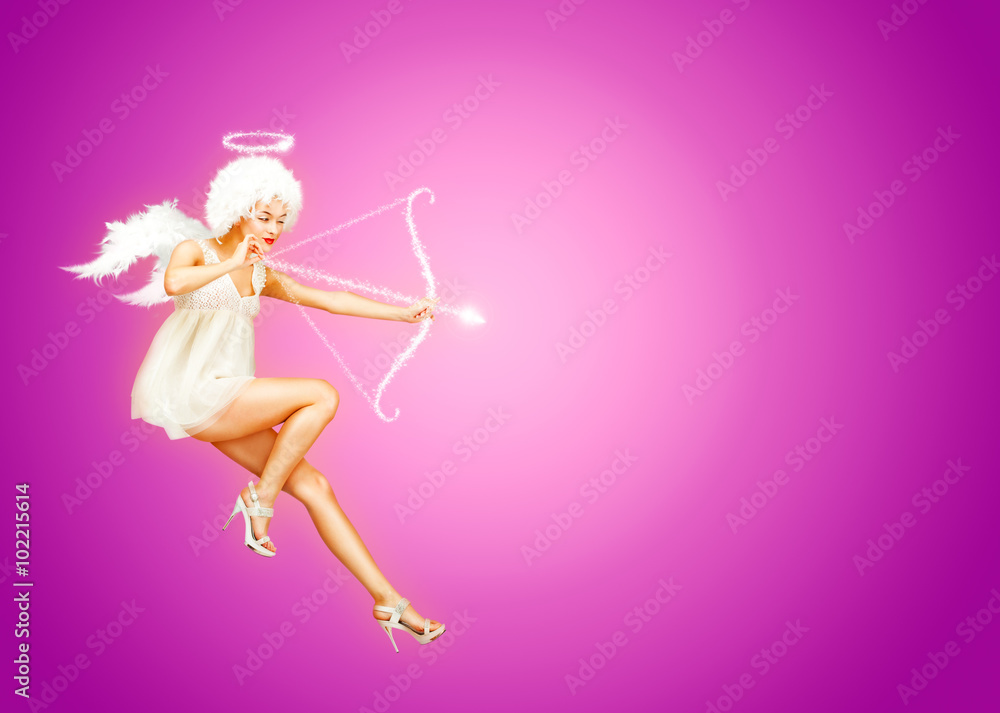 Pink Valentine Card with Flying Cupid Pink Valentine Card with Flying Cupid